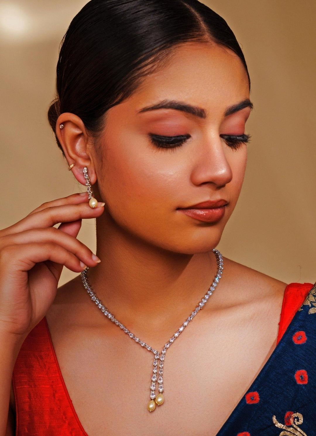 White Finish Diamond And Yellow Pendant Necklace Set Zevar by Geeta - Fabilicious Fashion