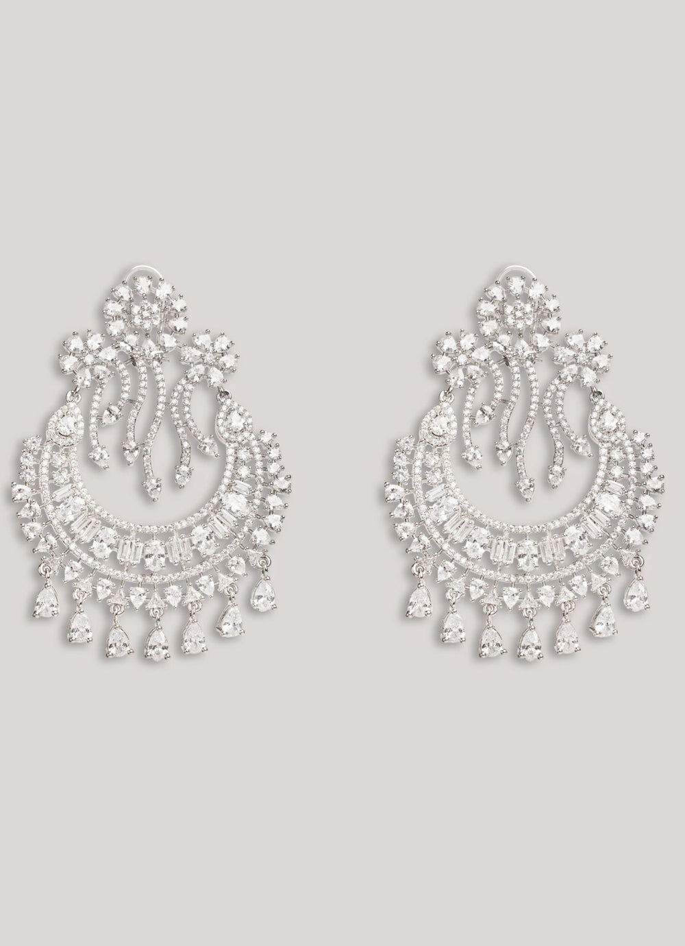 White Finish Diamond Chandbali Earrings Zevar by Geeta - Fabilicious Fashion