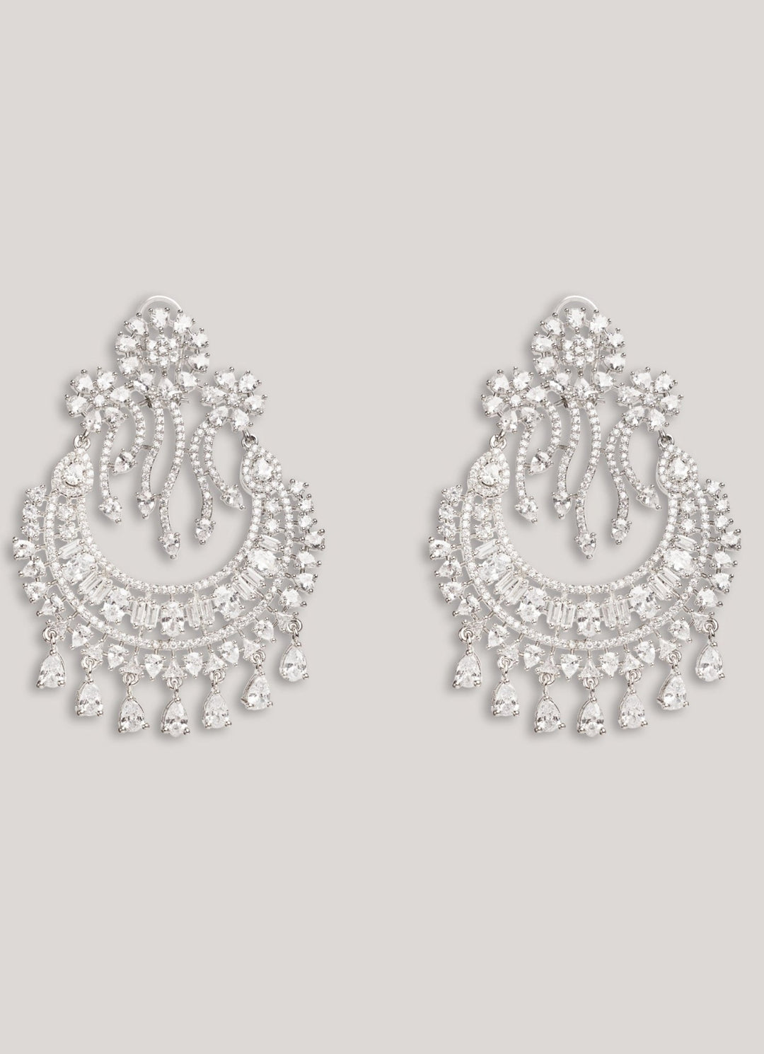White Finish Diamond Chandbali Earrings Zevar by Geeta - Fabilicious Fashion