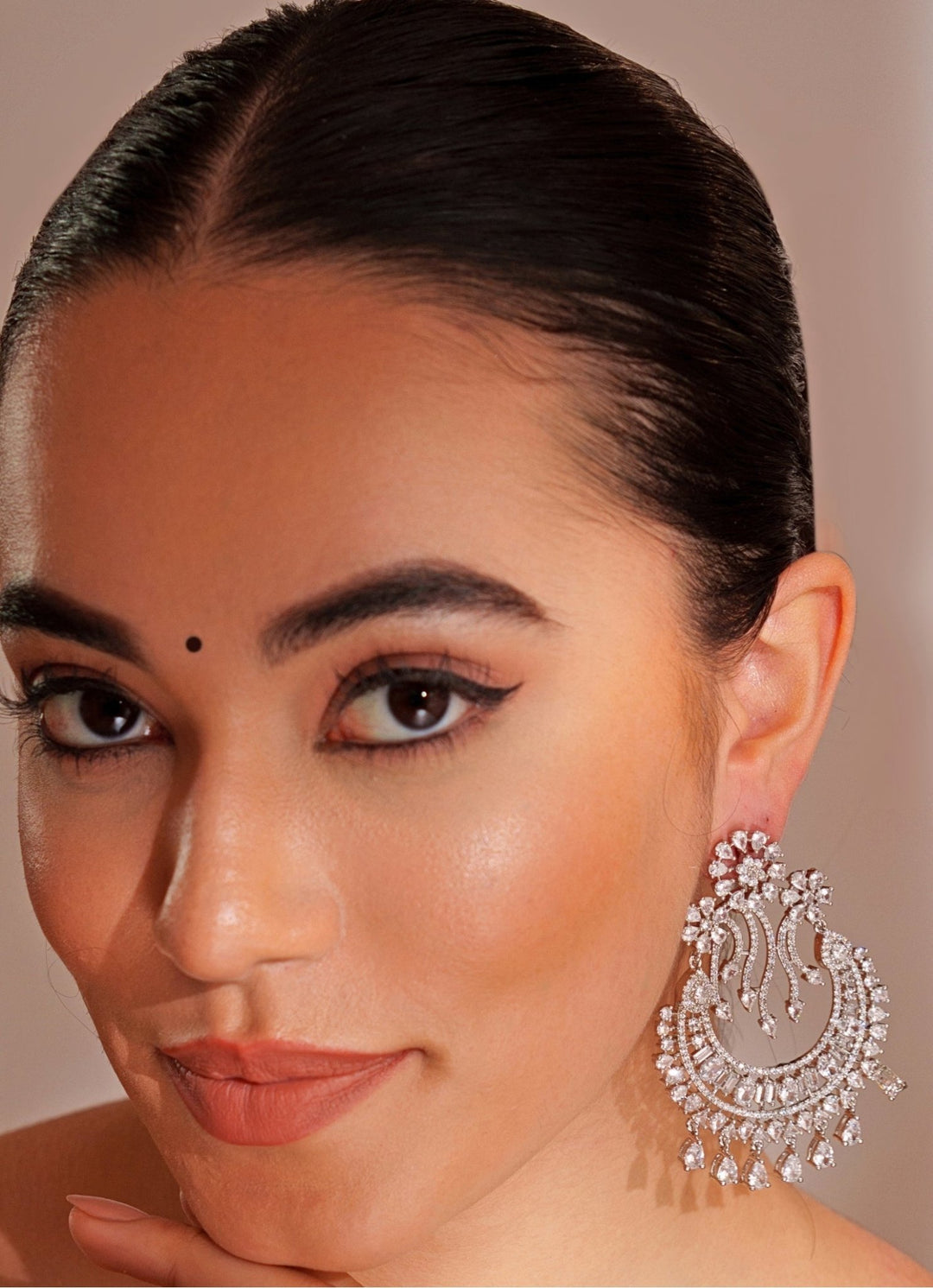 White Finish Diamond Chandbali Earrings Zevar by Geeta - Fabilicious Fashion