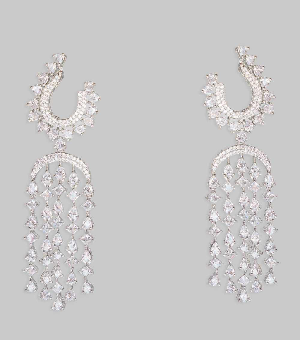 White Finish Diamond Chandelier Earrings Zevar By Geeta - Fabilicious Fashion