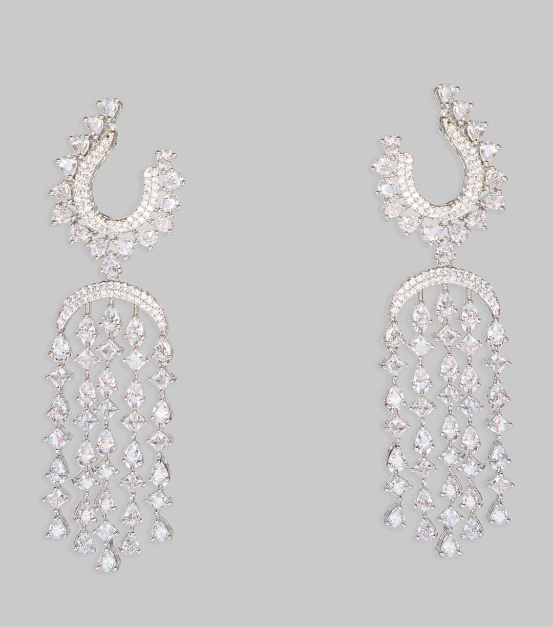 White Finish Diamond Chandelier Earrings Zevar By Geeta - Fabilicious Fashion