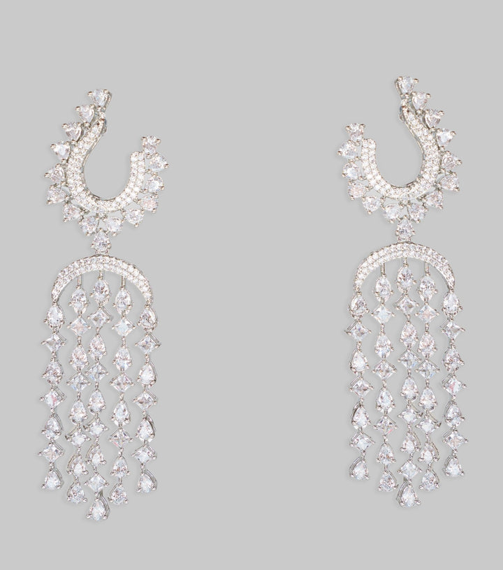 White Finish Diamond Chandelier Earrings Zevar By Geeta - Fabilicious Fashion