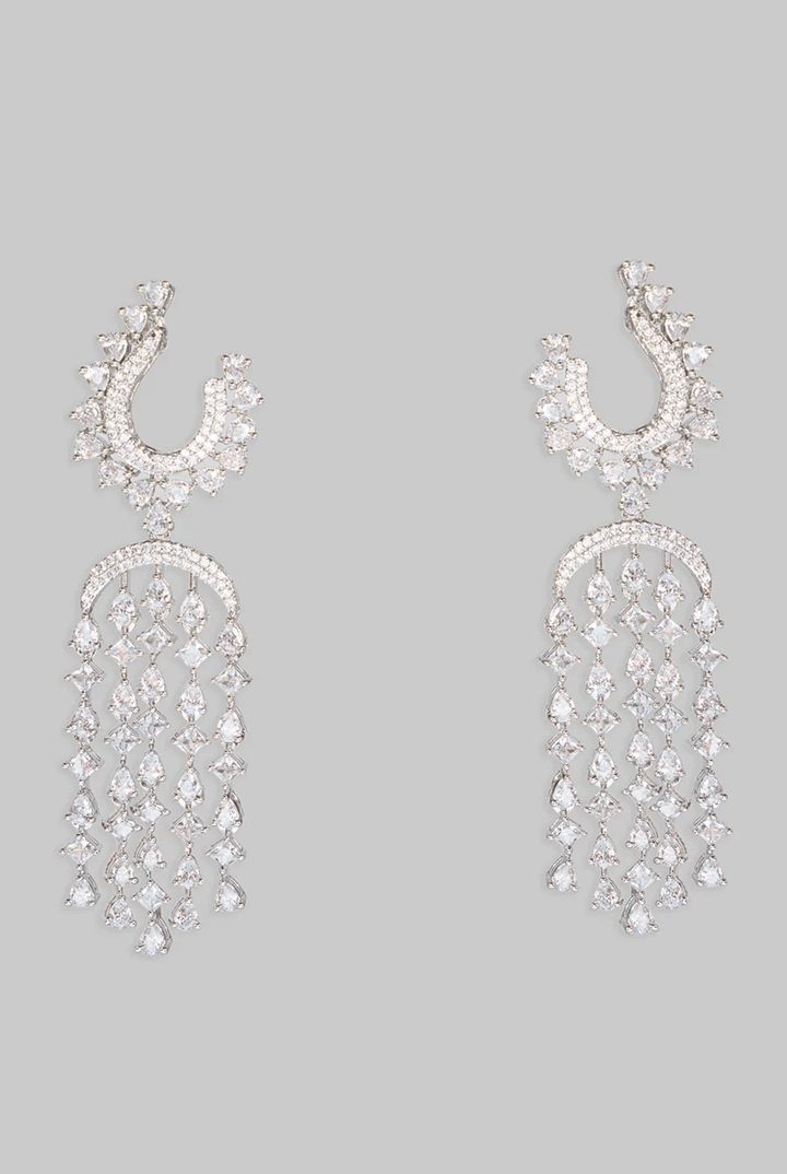 White Finish Diamond Chandelier Earrings Zevar By Geeta - Fabilicious Fashion