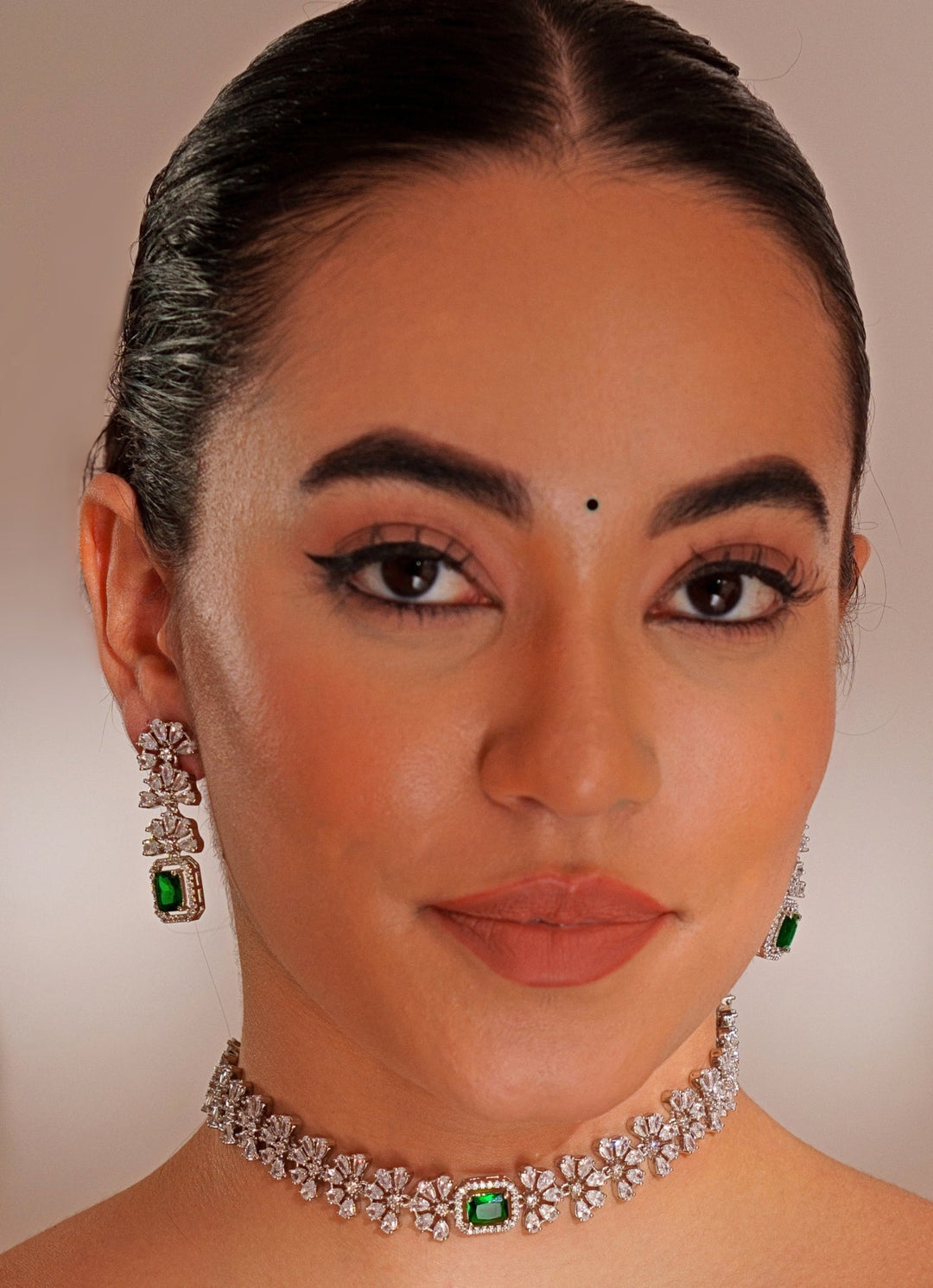 White Finish Diamond Choker Set With Emerald Stone Zevar by Geeta - Fabilicious Fashion
