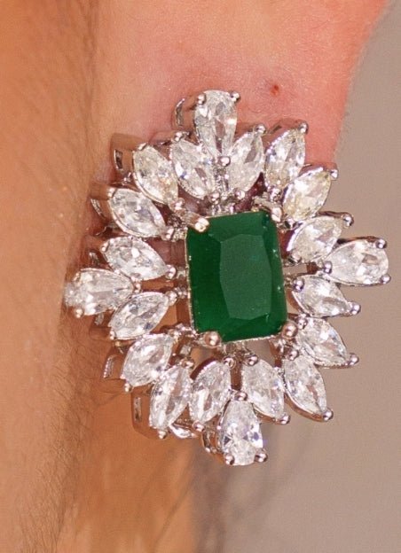 White Finish Diamond Choker Set With Emerald Stone Zevar by Geeta - Fabilicious Fashion
