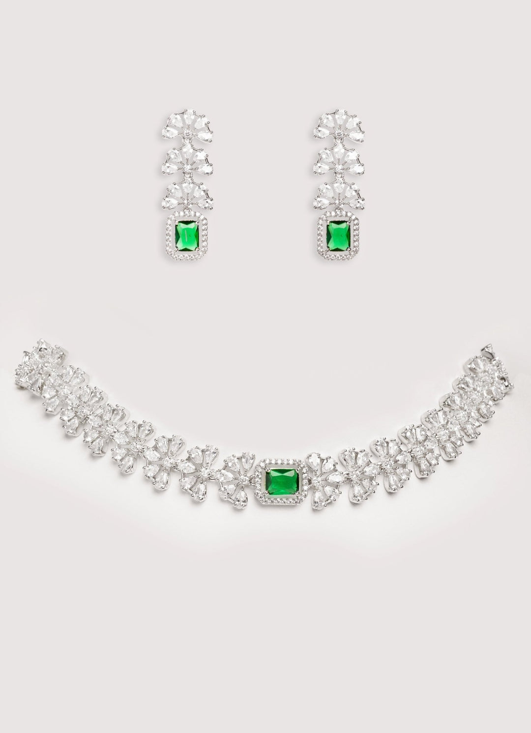 White Finish Diamond Choker Set With Emerald Stone Zevar by Geeta - Fabilicious Fashion