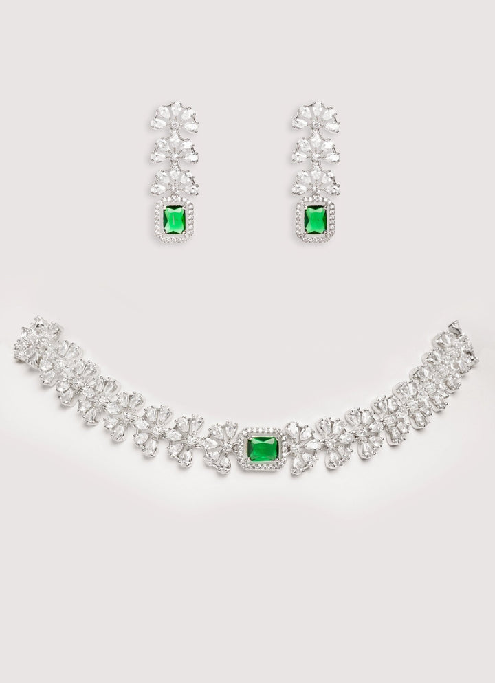 White Finish Diamond Choker Set With Emerald Stone Zevar by Geeta - Fabilicious Fashion