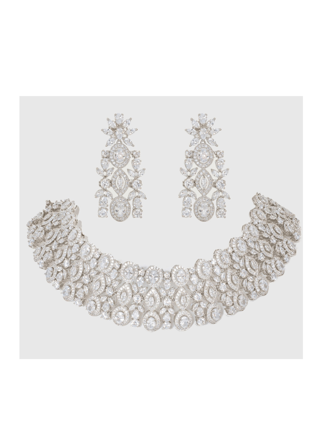 White Finish Diamond Choker Set Zevar by Geeta - Fabilicious Fashion