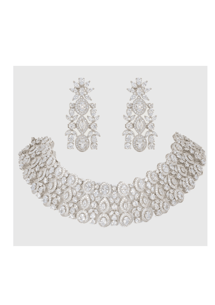 White Finish Diamond Choker Set Zevar by Geeta - Fabilicious Fashion