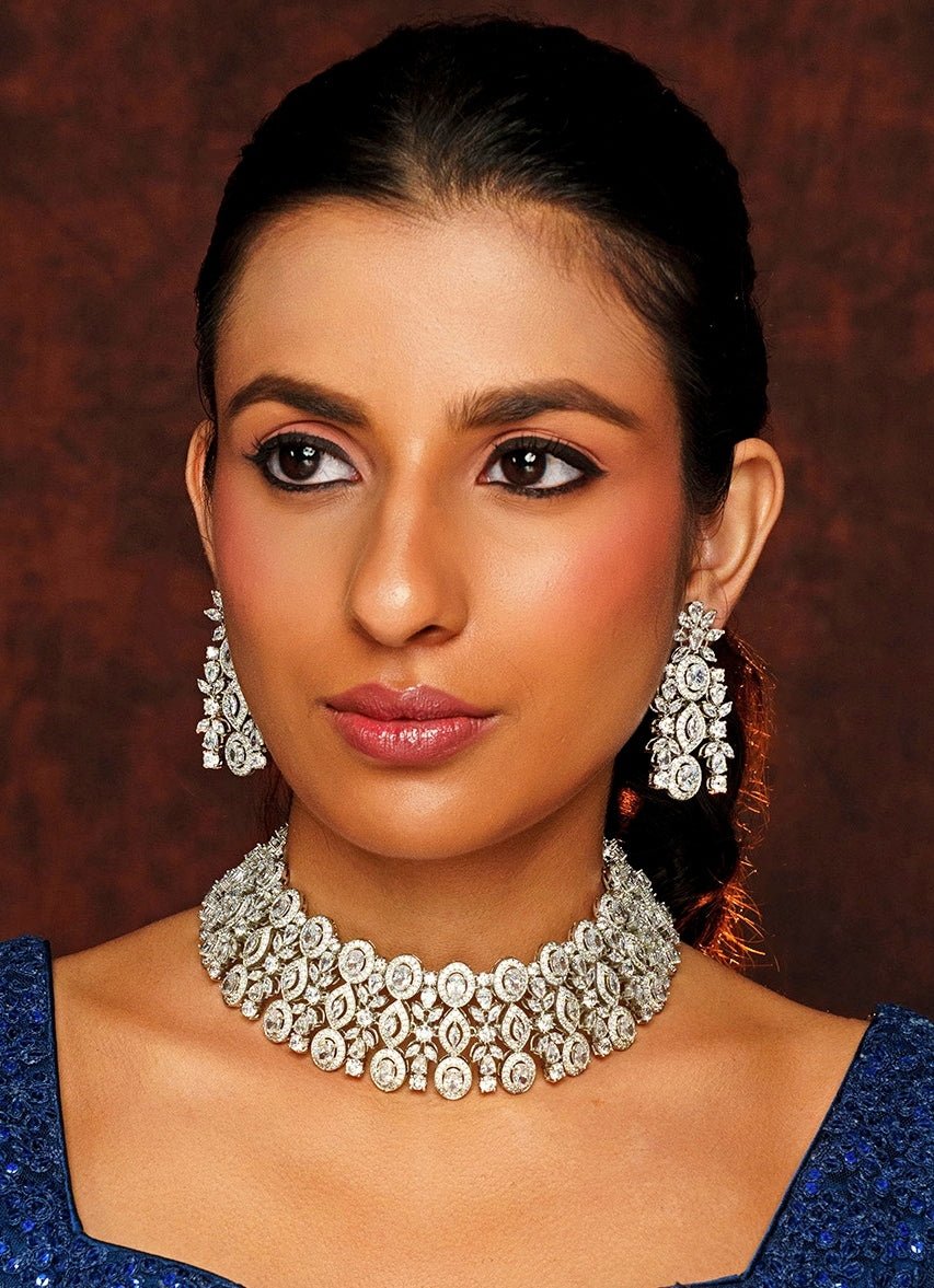 White Finish Diamond Choker Set Zevar By Geeta - Fabilicious Fashion