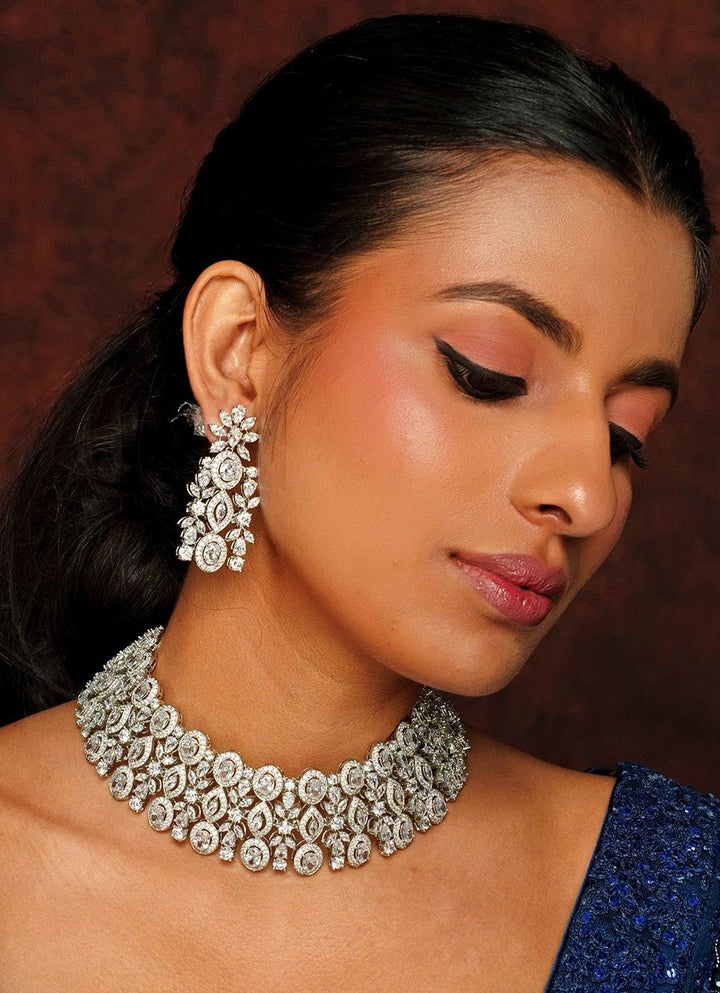 White Finish Diamond Choker Set Zevar By Geeta - Fabilicious Fashion