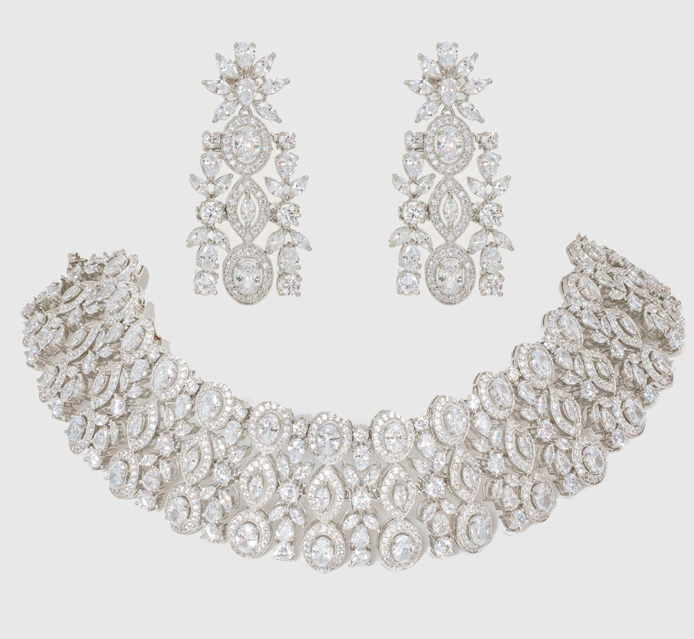 White Finish Diamond Choker Set Zevar By Geeta - Fabilicious Fashion
