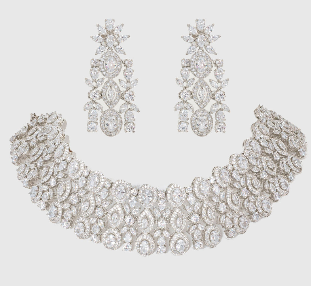 White Finish Diamond Choker Set Zevar By Geeta - Fabilicious Fashion