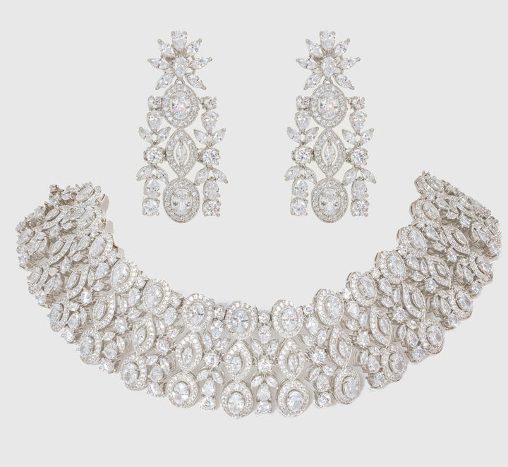 White Finish Diamond Choker Set Zevar By Geeta - Fabilicious Fashion