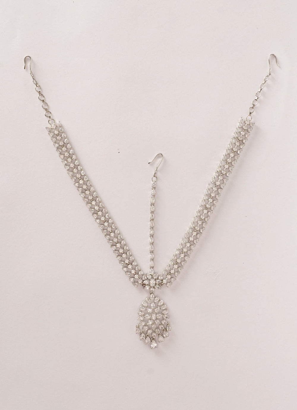 White Finish Diamond Cut Bridal Mathapatti Zevar by Geeta - Fabilicious Fashion