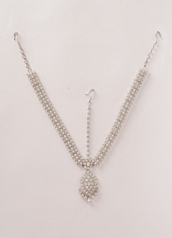 White Finish Diamond Cut Bridal Mathapatti Zevar by Geeta - Fabilicious Fashion