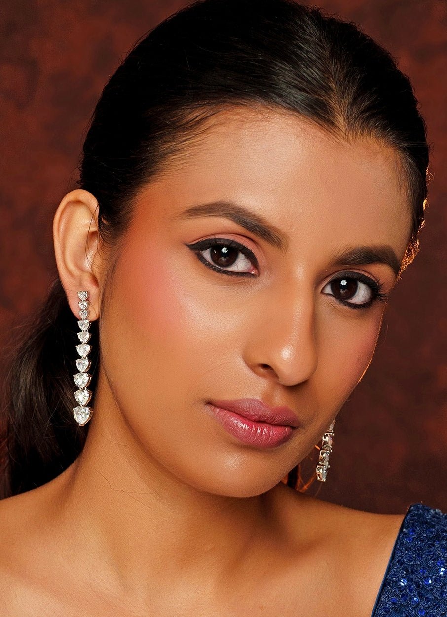 White Finish Diamond Dangler Earrings Zevar By Geeta - Fabilicious Fashion