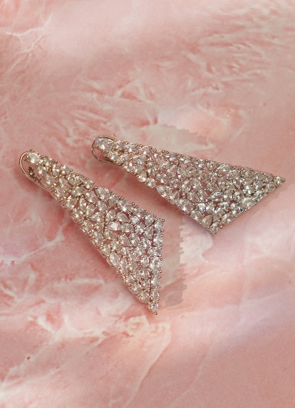 White Finish Diamond Dangler Earrings Zevar By Geeta - Fabilicious Fashion