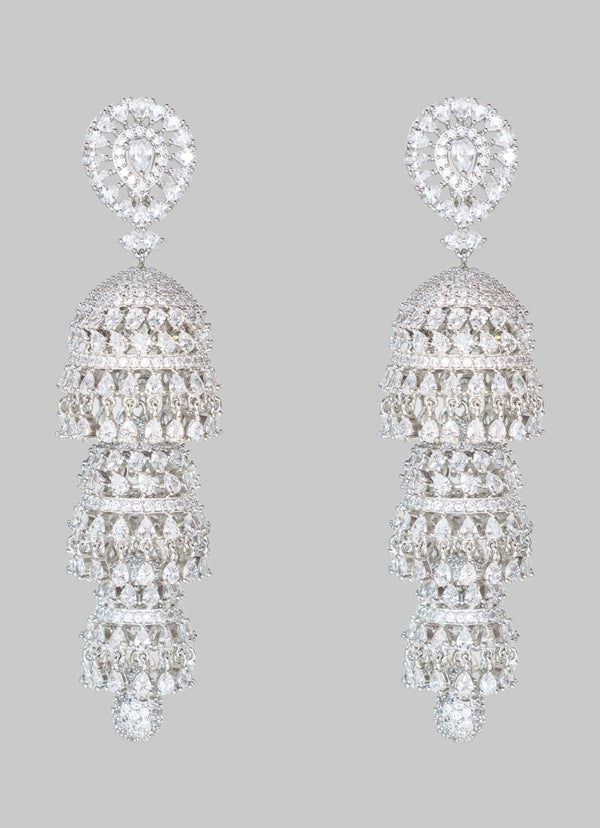 White Finish Diamond Dangler Earrings