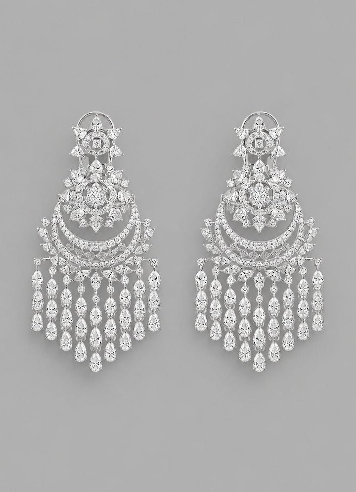 Zevar by Geeta White Finish Diamond Dangler EarringsFabilicious Fashion