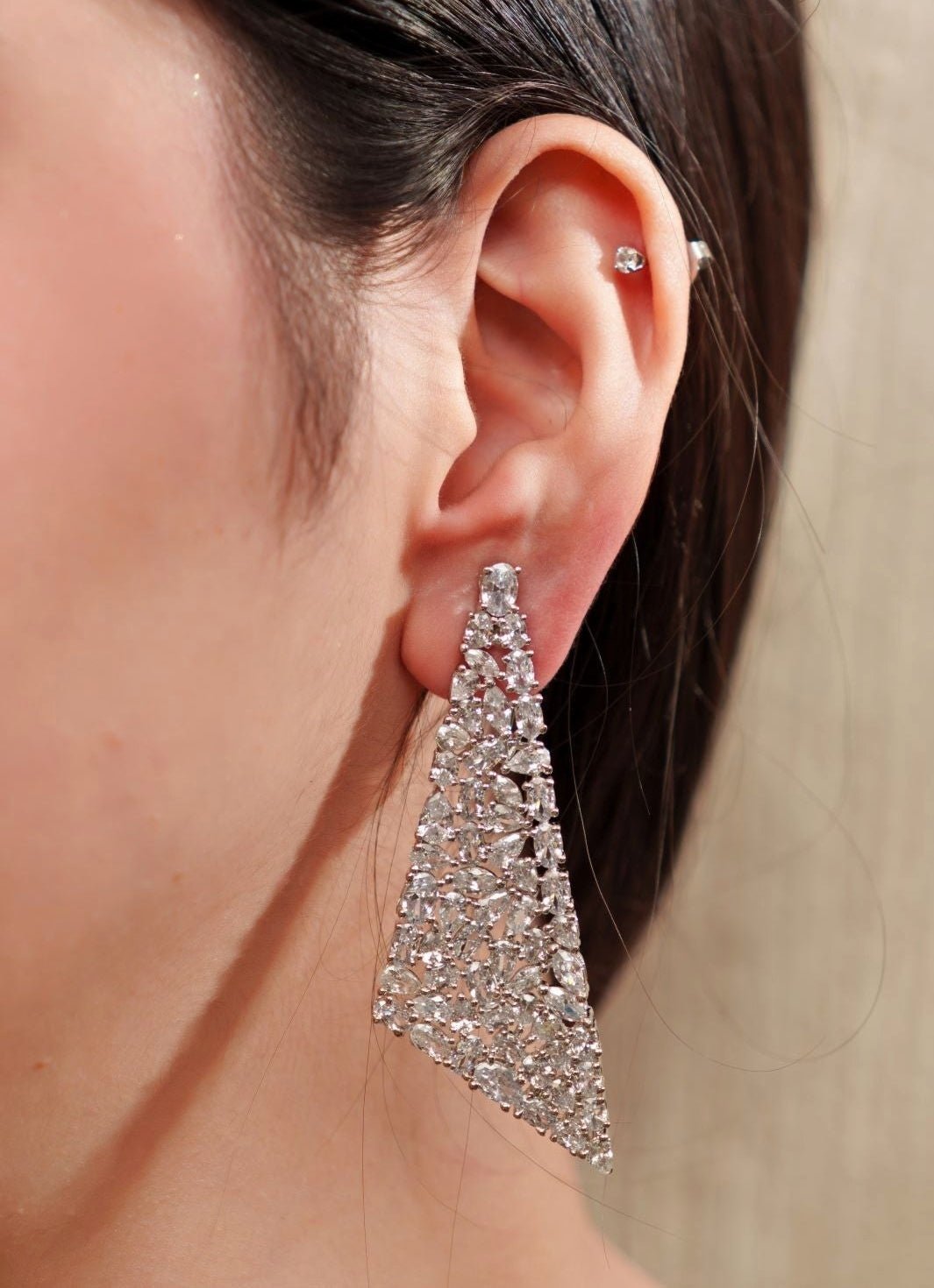 White Finish Diamond Dangler Earrings Zevar By Geeta - Fabilicious Fashion