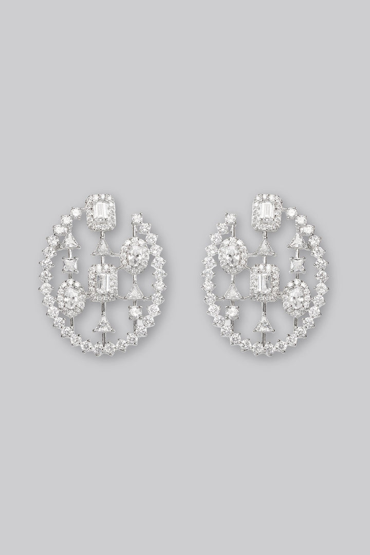 White Finish Diamond Dangler Earrings Zevar by Geeta - Fabilicious Fashion