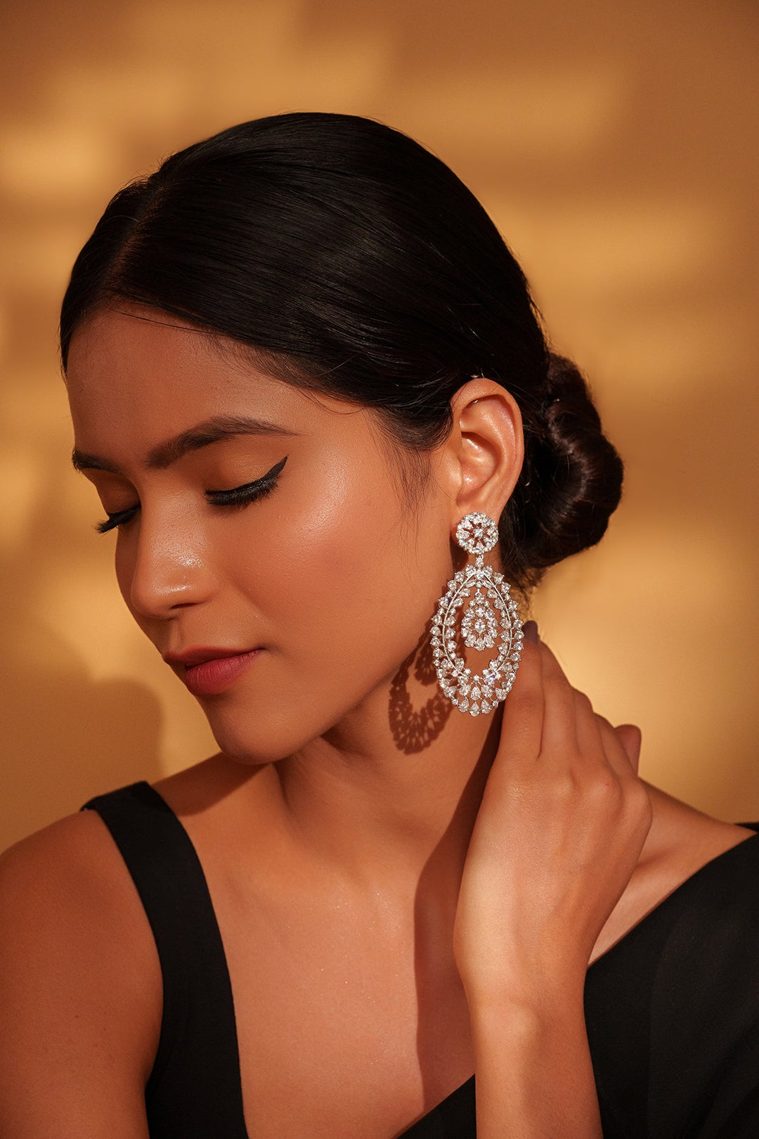 White Finish Diamond Dangler Earrings Zevar by Geeta - Fabilicious Fashion