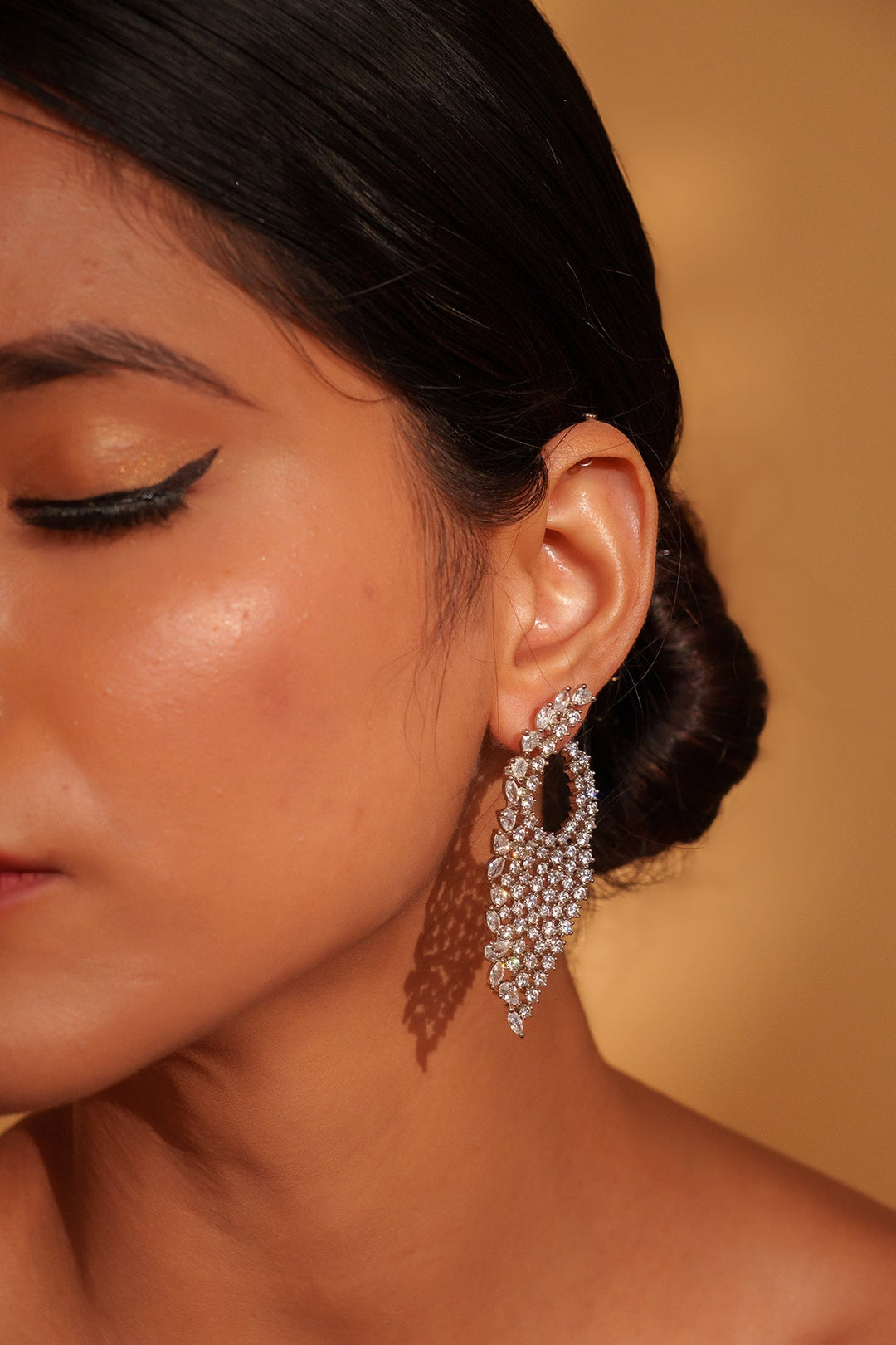 White Finish Diamond Dangler Earrings Zevar by Geeta - Fabilicious Fashion