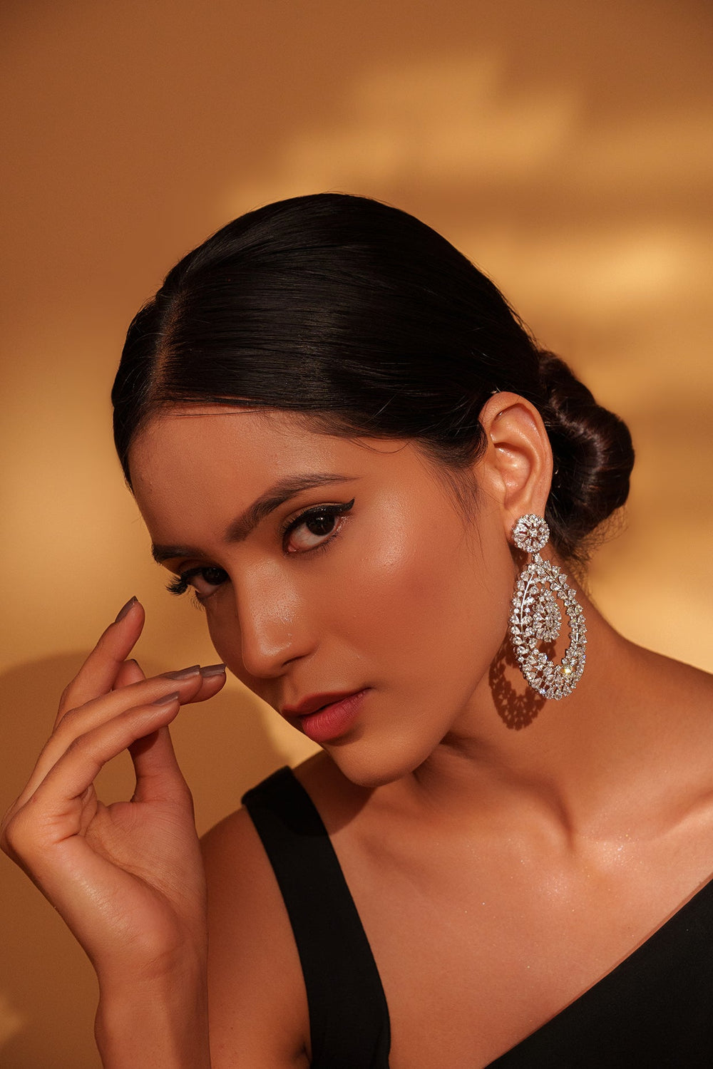 White Finish Diamond Dangler Earrings Zevar by Geeta - Fabilicious Fashion