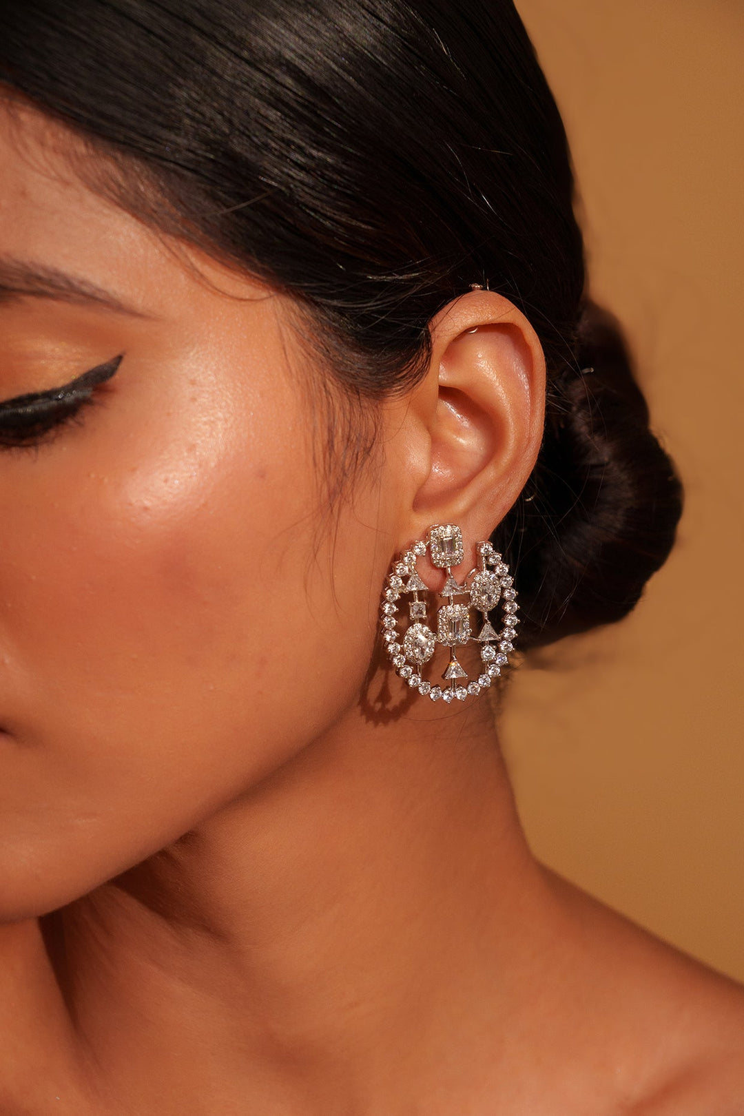 White Finish Diamond Dangler Earrings Zevar by Geeta - Fabilicious Fashion