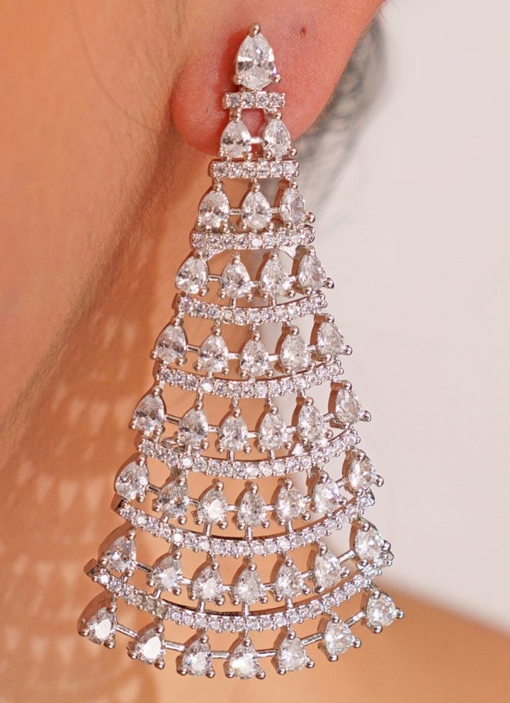 White Finish Diamond Dangler Earrings Zevar by Geeta - Fabilicious Fashion