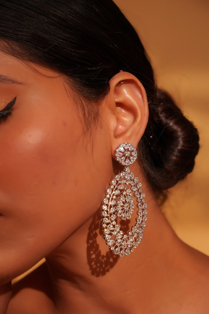 White Finish Diamond Dangler Earrings Zevar by Geeta - Fabilicious Fashion