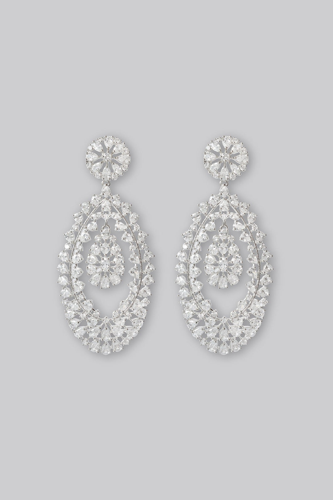 White Finish Diamond Dangler Earrings Zevar by Geeta - Fabilicious Fashion