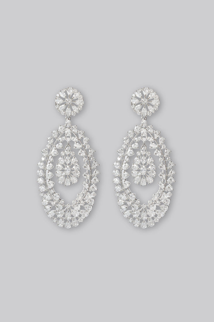 White Finish Diamond Dangler Earrings Zevar by Geeta - Fabilicious Fashion