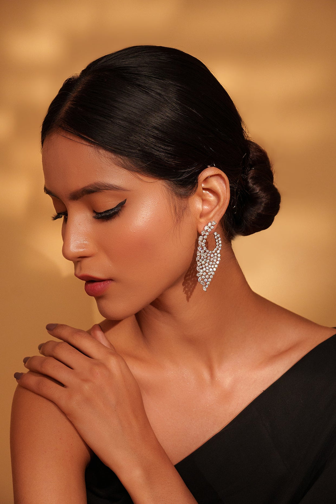White Finish Diamond Dangler Earrings Zevar by Geeta - Fabilicious Fashion