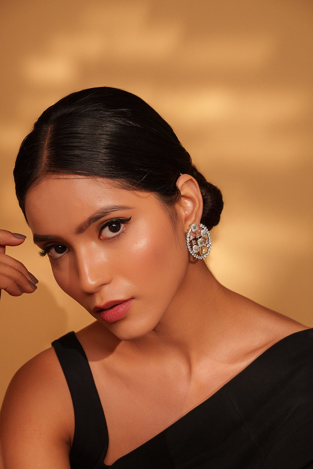 White Finish Diamond Dangler Earrings Zevar by Geeta - Fabilicious Fashion
