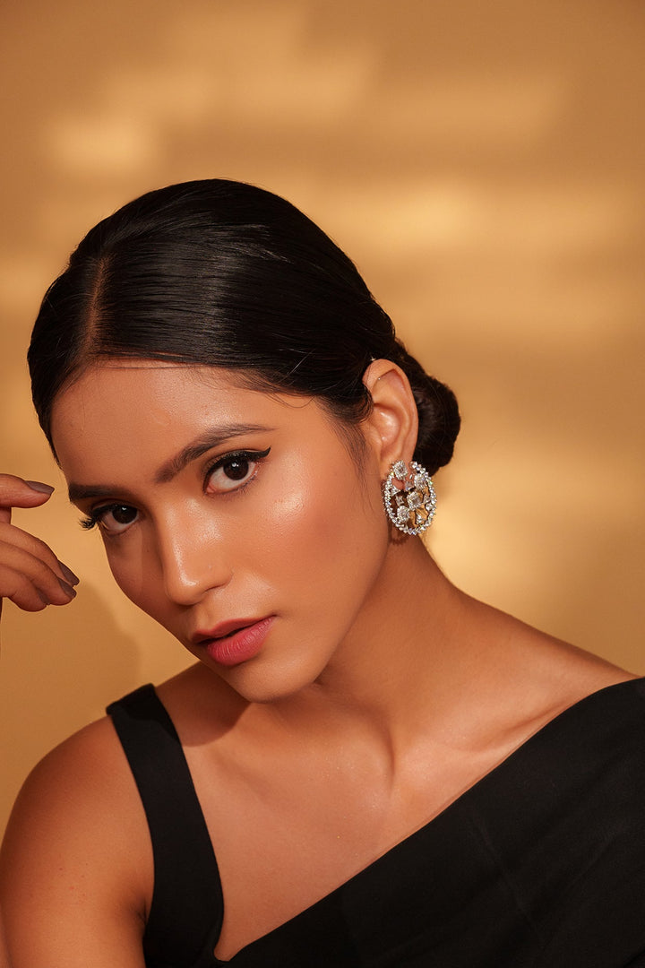 White Finish Diamond Dangler Earrings Zevar by Geeta - Fabilicious Fashion