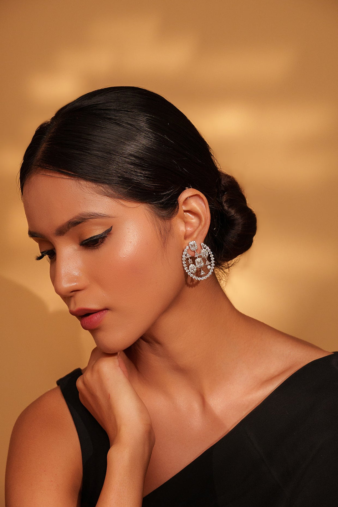 White Finish Diamond Dangler Earrings Zevar by Geeta - Fabilicious Fashion