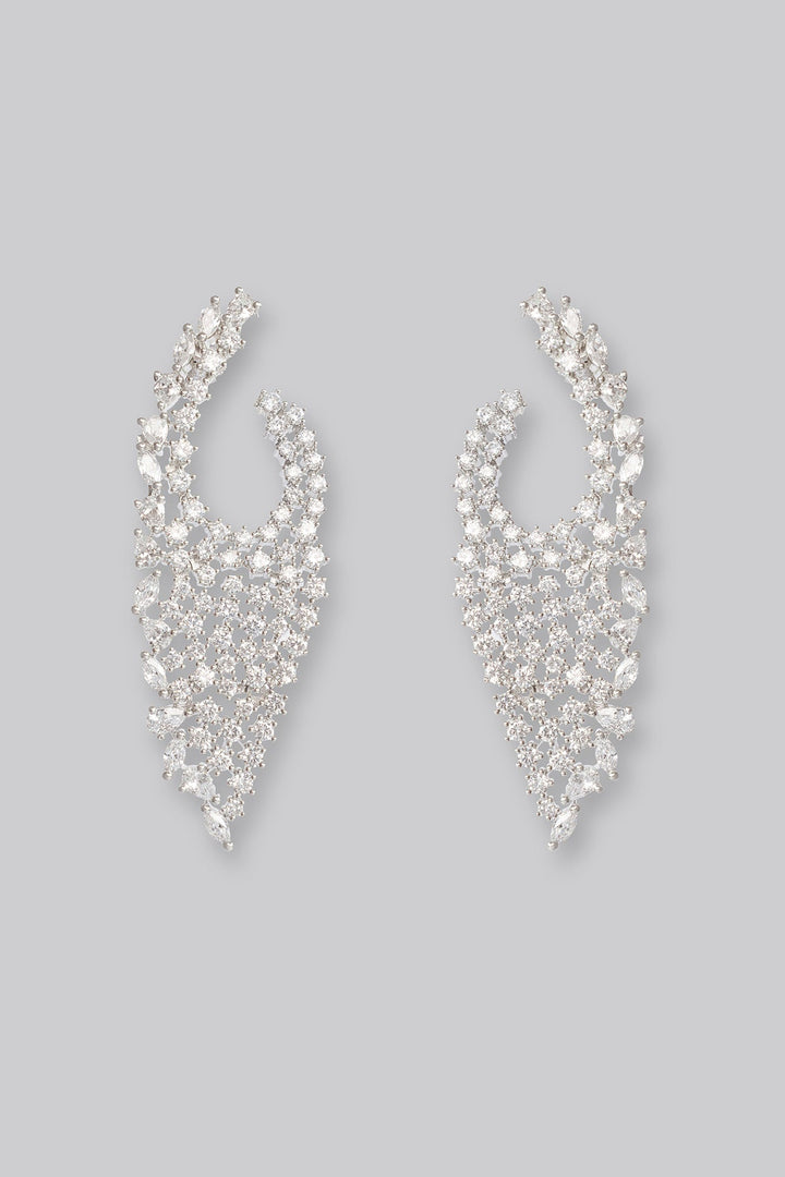 White Finish Diamond Dangler Earrings Zevar by Geeta - Fabilicious Fashion