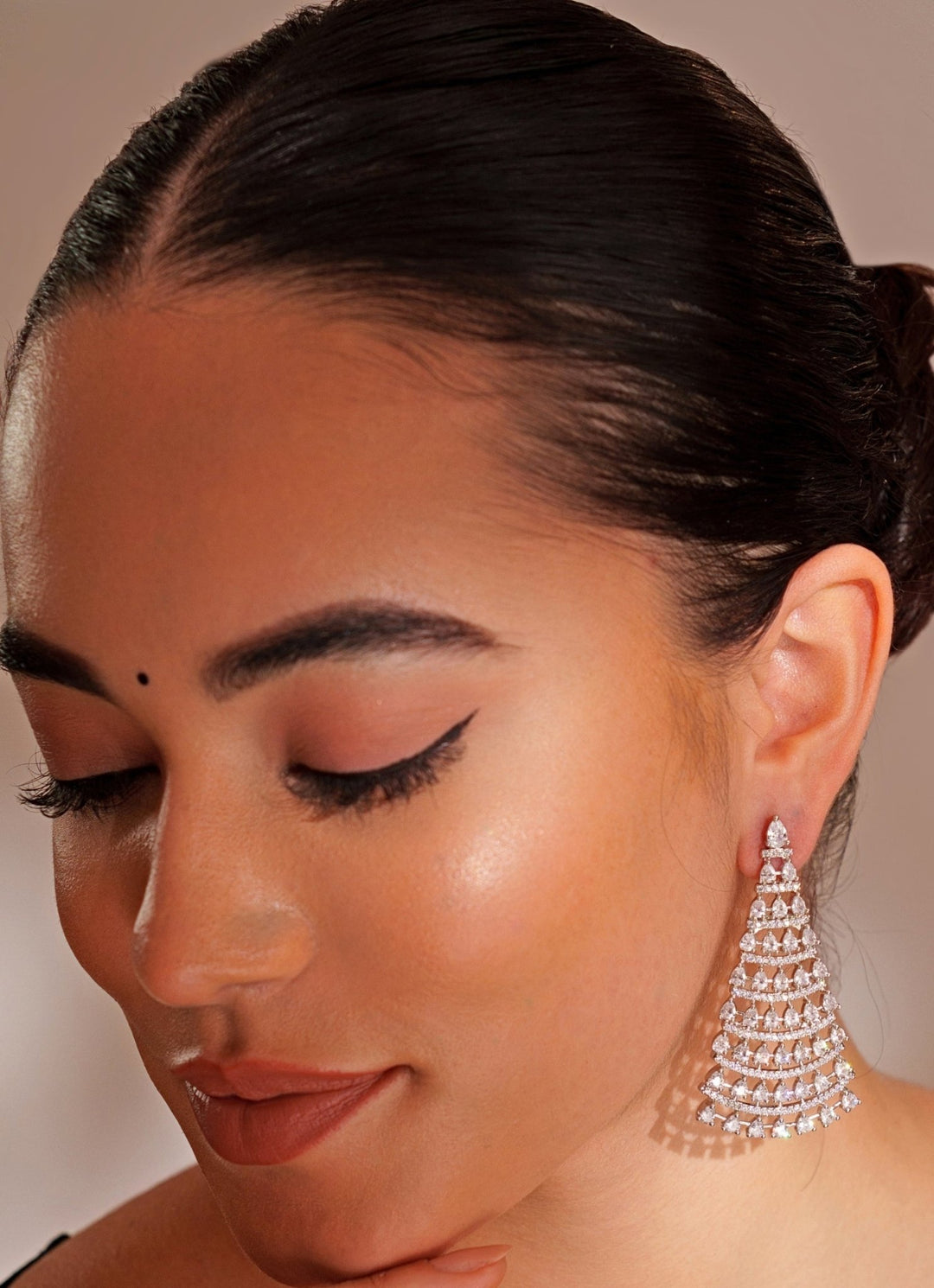 White Finish Diamond Dangler Earrings Zevar by Geeta - Fabilicious Fashion