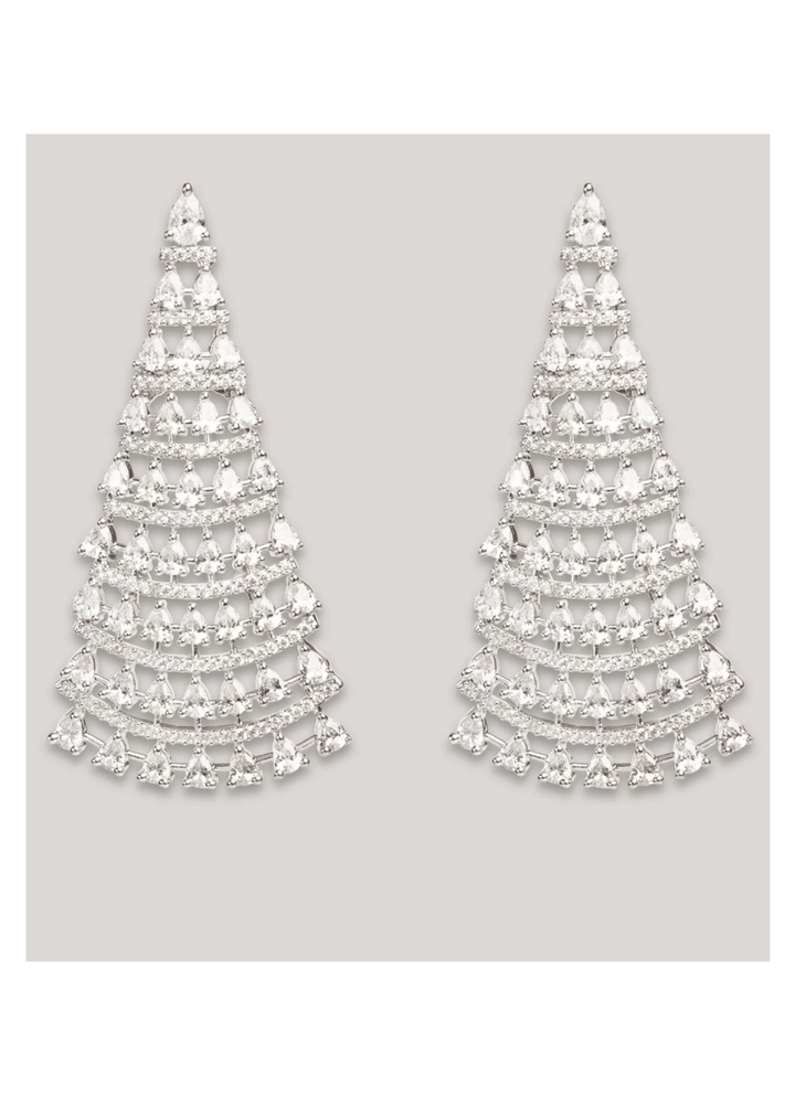 White Finish Diamond Dangler Earrings Zevar by Geeta - Fabilicious Fashion