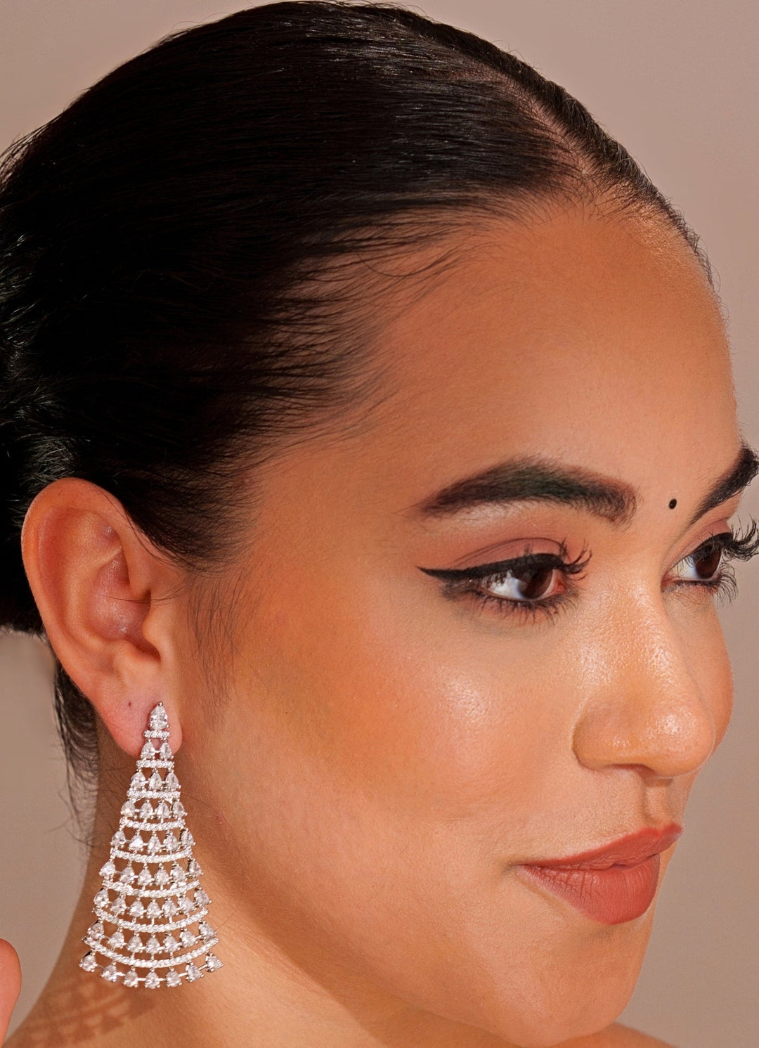 White Finish Diamond Dangler Earrings Zevar by Geeta - Fabilicious Fashion