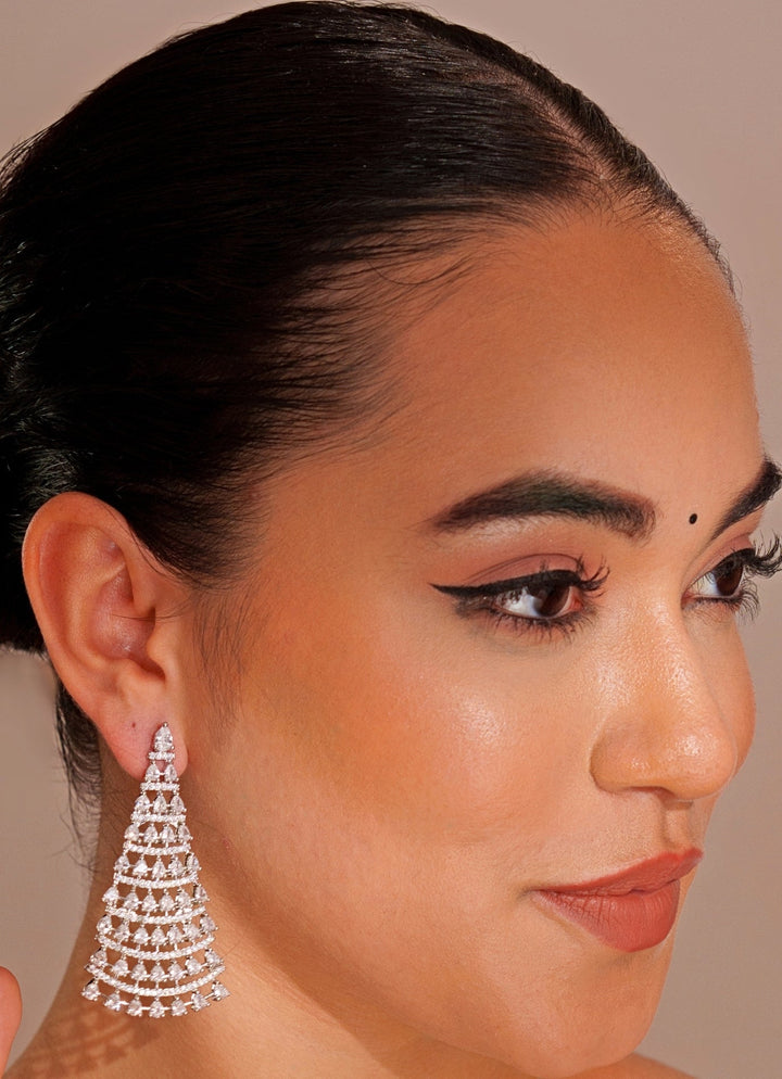 White Finish Diamond Dangler Earrings Zevar by Geeta - Fabilicious Fashion