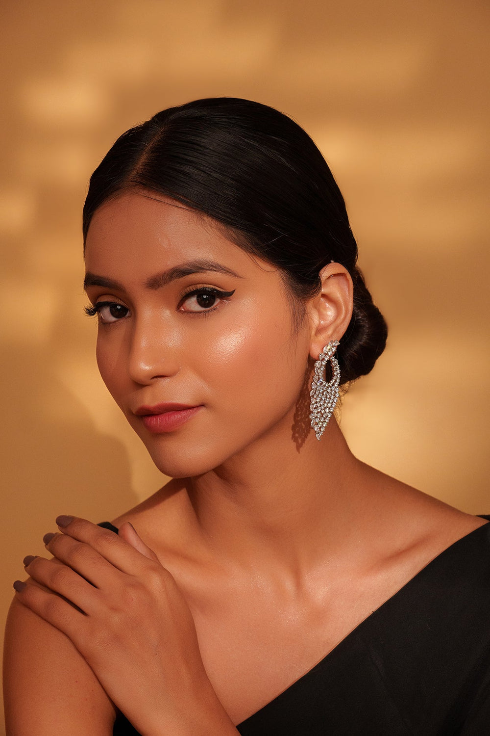 White Finish Diamond Dangler Earrings Zevar by Geeta - Fabilicious Fashion