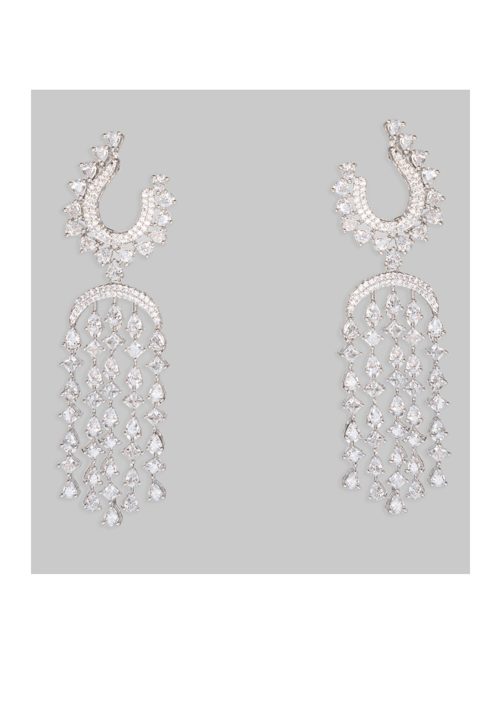 White Finish Diamond Dangler Stud Earrings Zevar by Geeta - Fabilicious Fashion