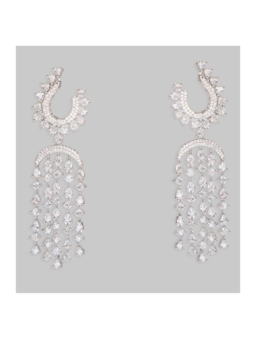 White Finish Diamond Dangler Stud Earrings Zevar by Geeta - Fabilicious Fashion