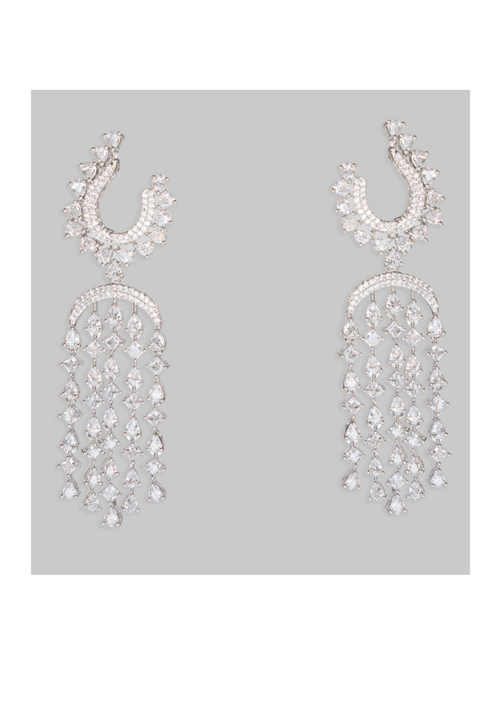 White Finish Diamond Dangler Stud Earrings Zevar by Geeta - Fabilicious Fashion