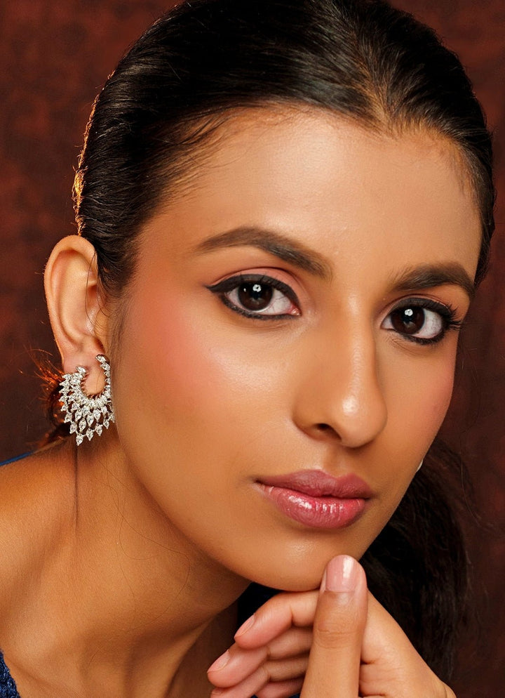 White Finish Diamond Earrings Zevar By Geeta - Fabilicious Fashion