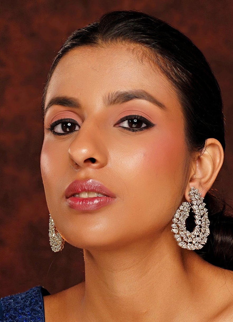 White Finish Diamond Earrings Zevar By Geeta - Fabilicious Fashion